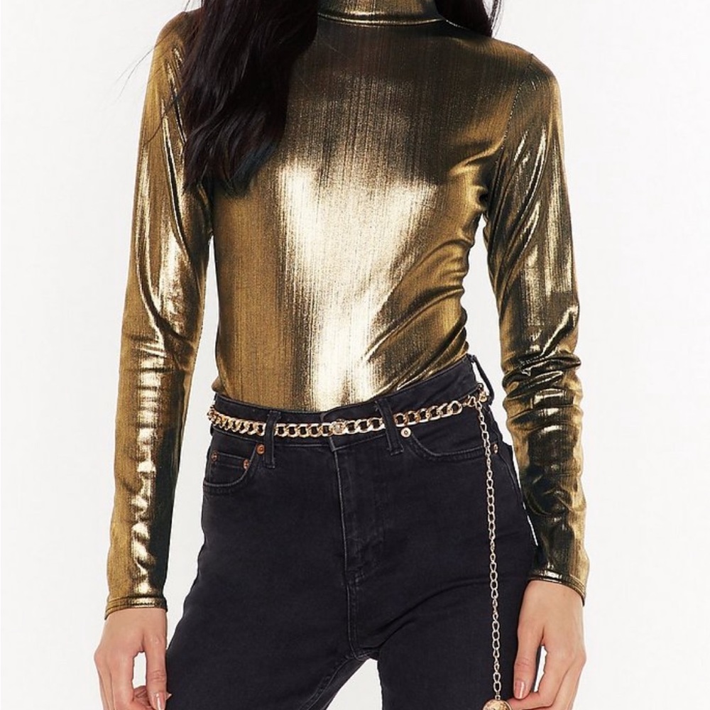NASTYGAL gold metallic long sleeve top